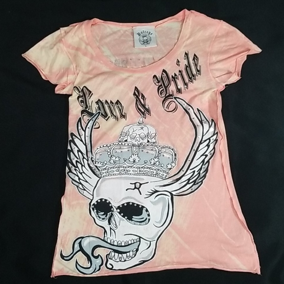 Bulzeye Graphic Love & Pride Skull  T-Shirt. S - Picture 7 of 11